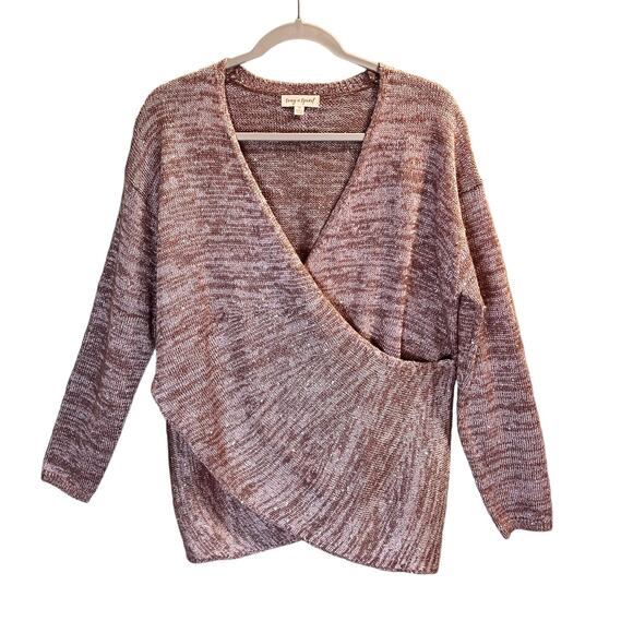 Song n Spirit Cross Over Wrap Sweater Sequins Pink Sprinkled Size M Knit Cozy - Picture 2 of 12